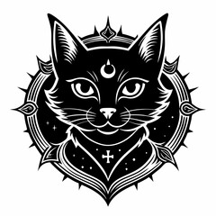 Mystical Cat  Art with Celestial and Gothic Elements
