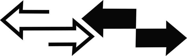 Left right arrows icon set. double arrow icons. Transfer arrows, two ways, traffic, direction, side arrow line icon symbol collection. black and white icon. Editable stroke. Vector illustration 
