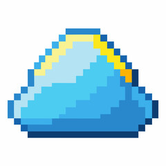 Retro Style Pixel Art Blue Cloud Icon on White Background