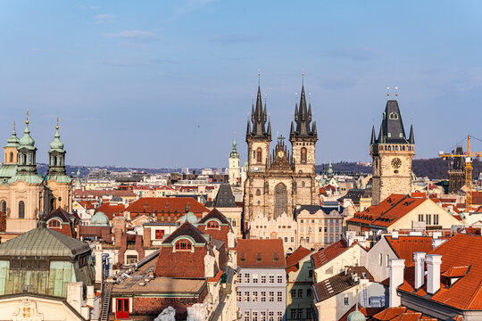 Fototapeta Panoramic view of Prague's historical cityscape