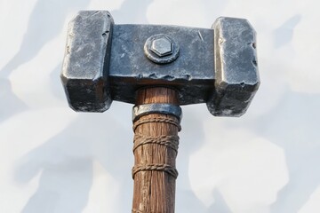 Rough-hewn metal war hammer, wooden handle