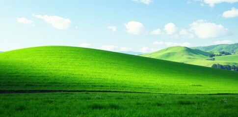 Fototapeta premium Rolling hill covered in emerald green grass, gentle slope, natural beauty, serene landscape, fresh spring grass