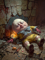 Humpty Dumpty nursery rhyme character fallen off the wall