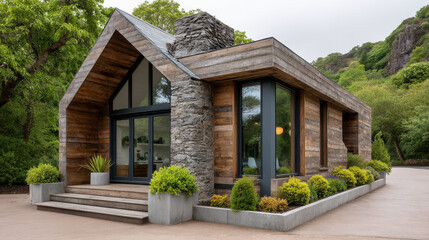 Obraz premium Eco-friendly home designed for harmony with weather and mood, featuring breathing walls and adaptable furniture