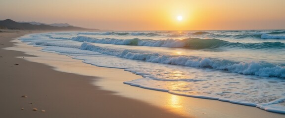 The water surface is gently undulating, creating a series of soft, rhythmic waves that shimmer under the sunlight, reflecting hues of blue and silver as they roll gracefully.