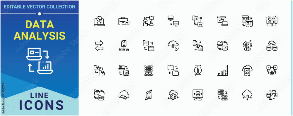 Poster data analysis simple icon. included report, analytics, cloud data, data exchange, analysis and more.