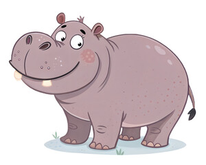 Fototapeta premium Cute cartoon hippopotamus smiling happily in a playful style 