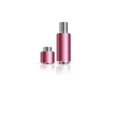 Obraz premium Bottle for perfume with a sprayer isolated on black background.professional hair spray and mousse standing on a table on a black background.Liquid foundation. serum cosmetic luxury bottle black backgr