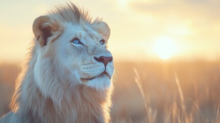 Majestic black-and-white lion with piercing blue eyes, a symbol of rare beauty and untamed wilderness.