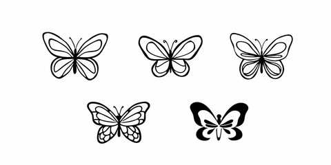Colorful butterfly vector set illustration with wing silhouettes for spring and summer nature decoration