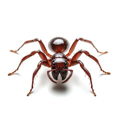 Obraz premium Red Ant Macro Shot: A detailed close-up reveals the intricate details of a single red ant, its mandibles and legs sharply in focus against a clean background. 