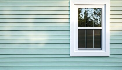 Fototapeta premium Vinyl siding near a window frame on a new house. , 