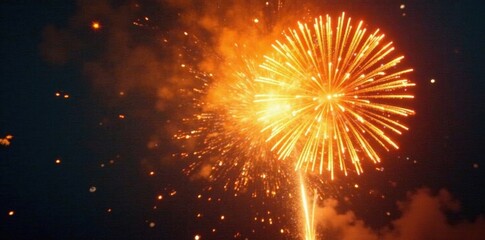 Fototapeta premium Vibrant yellow fireworks erupt in a kaleidoscope of colors, flames, and sparks , color explosion, energetic, pyrotechnics