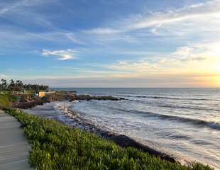 Extraordinary sunsets in Cyprus. Mediterranean Sea. Paphos coastline