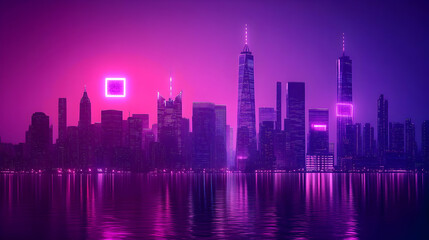 Fototapeta premium Neon Cityscape Skyline At Night With Pink And Purple Lights