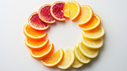 Rainbow-colored fruits and vegetables in a circular pattern, symbolizing vibrant health and natural diversity.