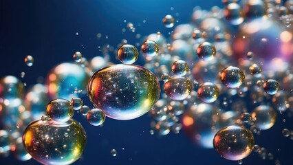 Naklejka premium A vibrant image featuring translucent bubbles floating against a soft blue background