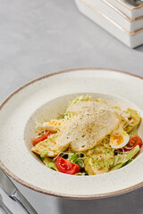 Vibrant Caesar Salad with Chicken Fresh Ingredients and Artistic Presentation