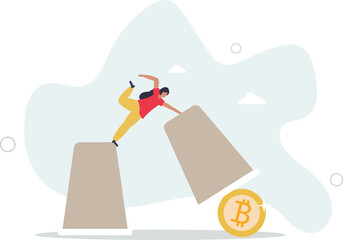 Bitcoin bet, cryptocurrency investment or make profit and rich from BTC gambling game concept.flat character life .