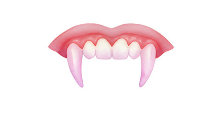 Watercolor Illustration of Vampire Teeth, Halloween Graphic