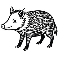Collared Peccary illustration flat vector design