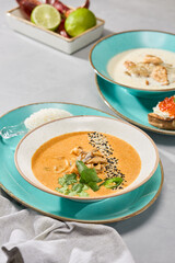 Vibrant Tom Yum Soup with Seafood in Fresh, Bright Composition