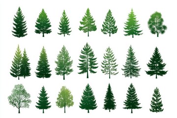Collection of various evergreen tree silhouettes