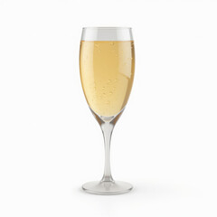 Champagne Flute with Bubbly Liquid Floating Mid-Air Isolated on White 3D
