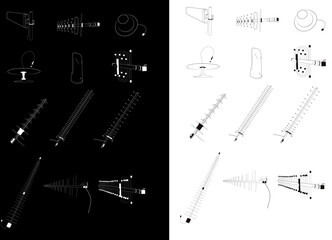 Set of antennas prototypes | Collection of antennas vectors | Tele communications icons