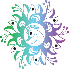 Peacock Mandala with Floral Elements and Gradient Colors