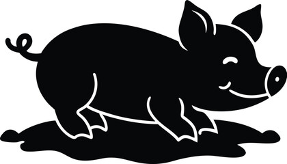 Piglet rolling in mud silhouette illustration