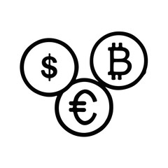 Fototapeta premium Multi-Currency Icon – Dollar, Euro and Crypto Symbols for Financial Platforms