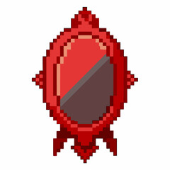 Obraz premium Retro Pixel Art Red Mirror with Vintage Frame for Gaming UI and Design Projects
