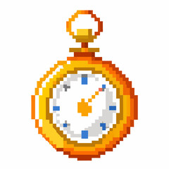Fototapeta premium Retro Pixel Art Golden Pocket Watch Illustration for Vintage Game Design