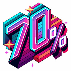 Fototapeta premium Vibrant Retro 70% Sale Illustration with 3D Neon Typography