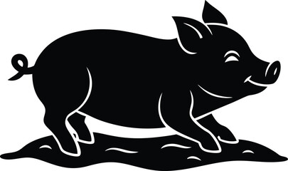Piglet rolling in mud silhouette illustration