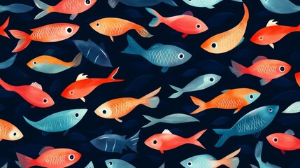 Seamless pattern with cute blue fish swimming on a light blue background, ideal for children's products and textiles