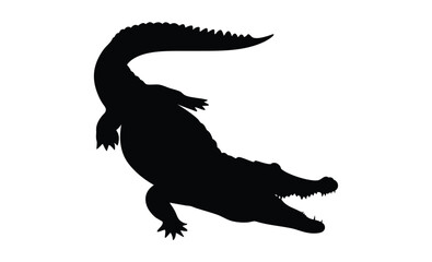 Crocodile silhouette illustration, Reptile animal graphic, Wild predator icon design