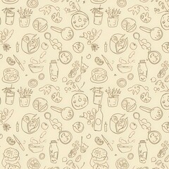 seamless pattern with food and drinks