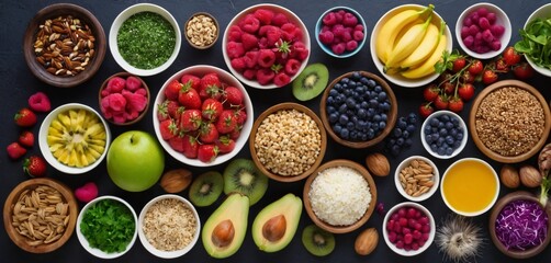 Healthy food on dark background
