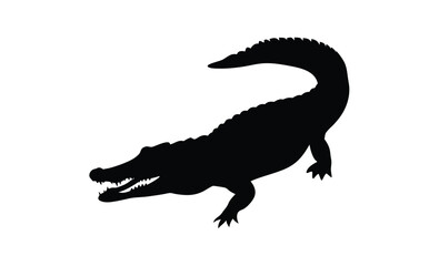 Crocodile silhouette illustration, Reptile animal graphic, Wild predator icon design