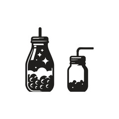 Bubble Tea Bottle, Refreshing Tapioca Pearl Drink in Glass Bottle, Trendy Boba Milk Tea, Asian Beverage Isolated on White Background