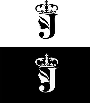 j logo with beautiful girl icon black and white with jpj and eps format