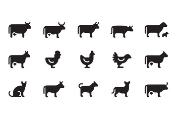 Simple Black and White Farm Animal Icons