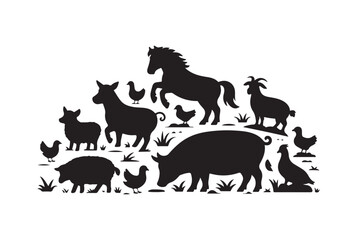 Simple Black and White Farm Animal Icons