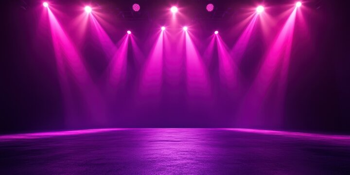 Vibrant purple stage lights illuminate dance floor preparing for evening performance at local venue