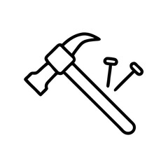 Hammer and nails icon in minimalist black line style on white background