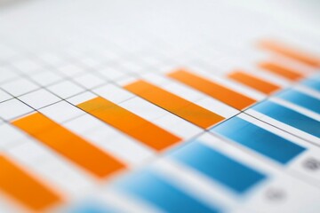 Close-up of a bar graph with orange and blue bars on a grid