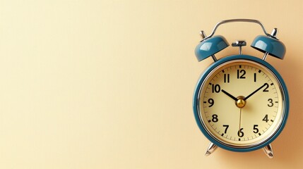 A teal vintage alarm clock with golden accents sits on a pale yellow background signifying the importance of time management and punctuality for a productive day.