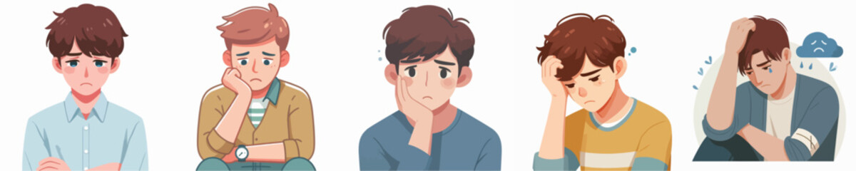 Vector of a young man feeling sad.